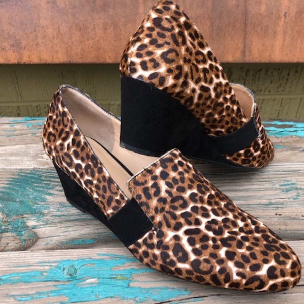 Women's Alex Marie, Cowhide Leather, Leopard Wedge Shoes 9M